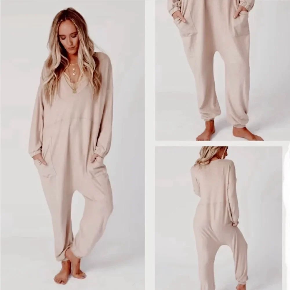 The Bird Nest The Perfect Long Sleeve Harem Jumpsuit Heather Gray